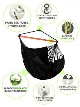 Hanging Long Chair black (organic cotton)