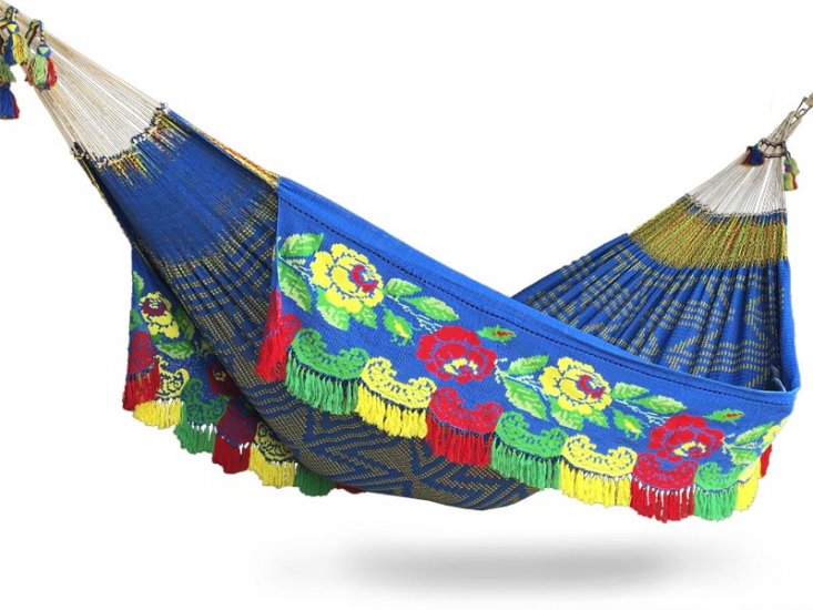 Chinchorro Wayuu Patuash Azul flores XL - Haga click en la imagen para cerrar